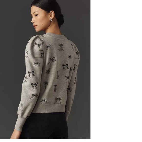 Anthropologie Maeve Puff-Sleeve Embroidered Sweatshirt XS new with tag gray - Picture 2 of 11